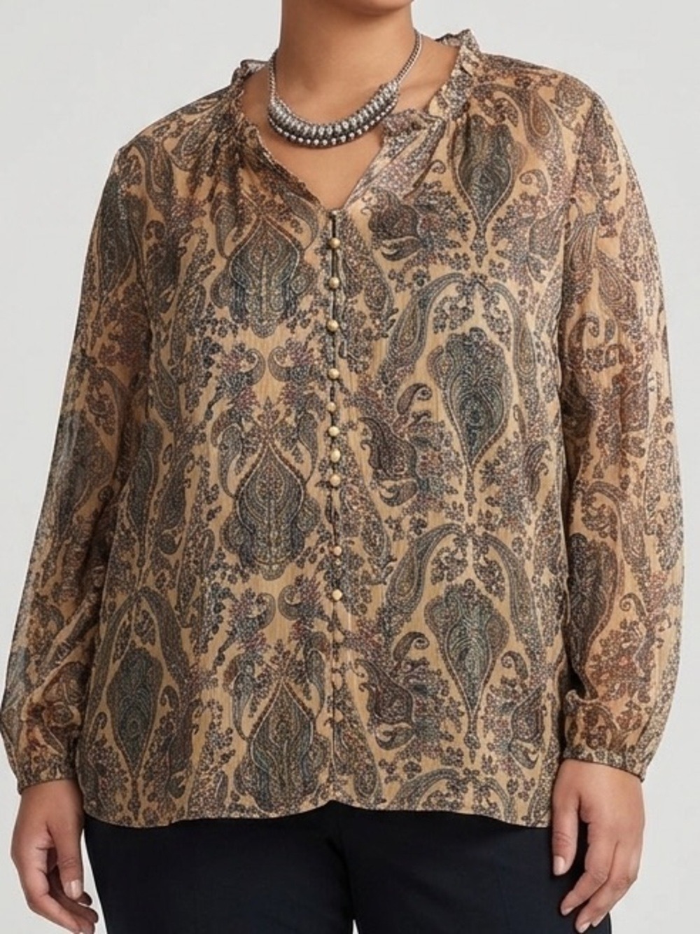 BLOUSOLOGY Peach Floral Long Sleeve Ruffle Blouse 2X